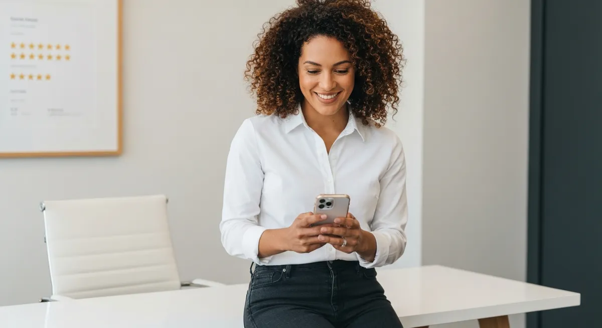 Local business owner receiving positive Google reviews via CasperPortal automation